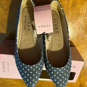 Serra Navy and White Polka Dot Flats